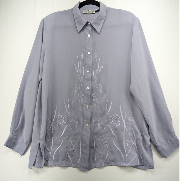 Yves St. Clair Studio Tops - Yves St. Clair Studio Vintage Lavender‎ Embroidered Button Down Blouse Size 16